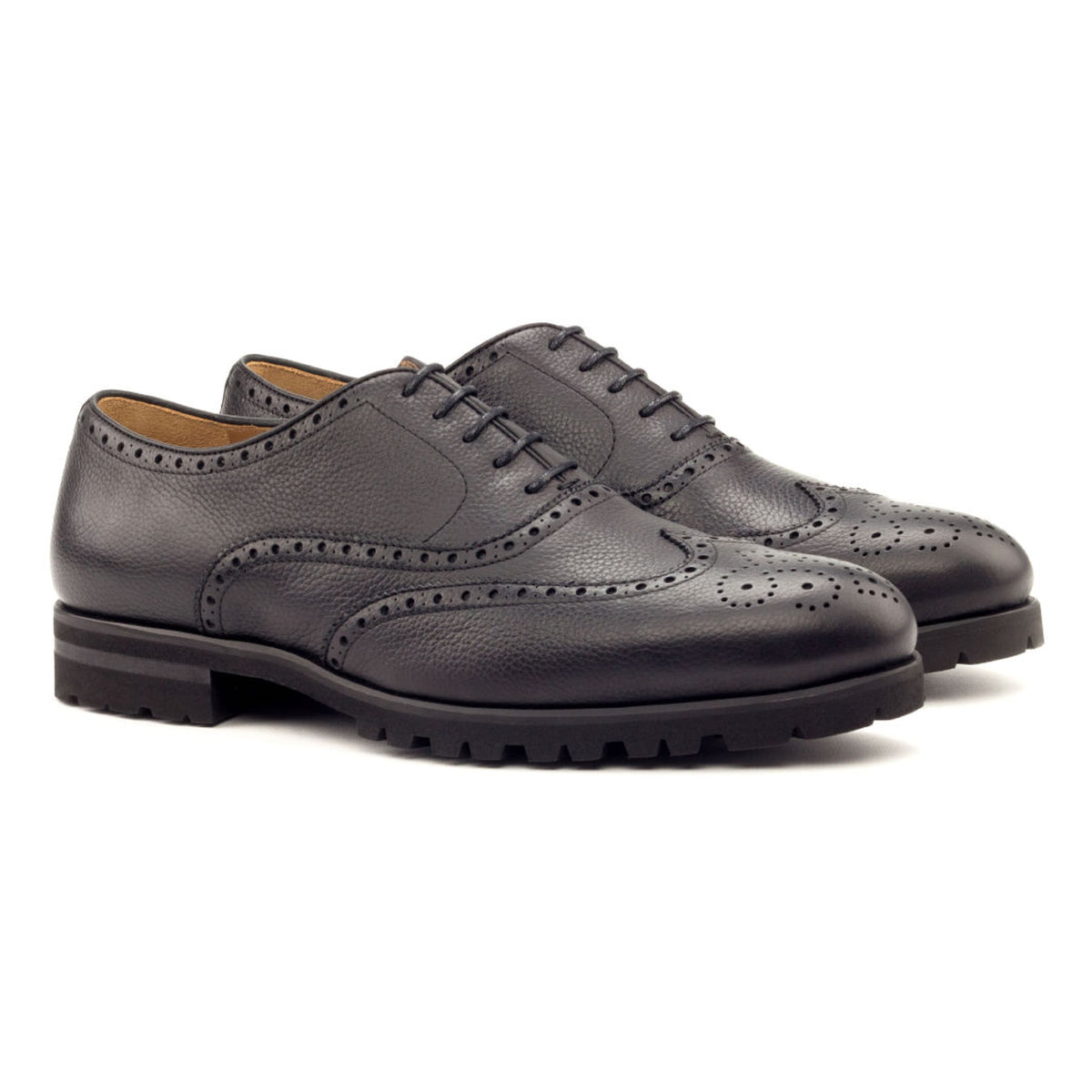 Richelieu fleuri en cuir grainé noir - Semelles caoutchouc – vue 1