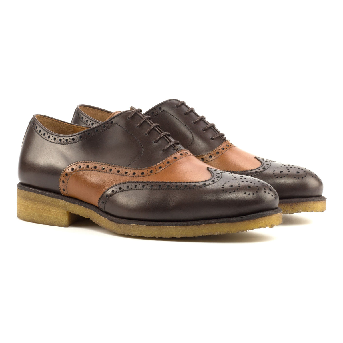 Richelieu fleuri en cuir marron foncé et cognac - Semelles crêpe – vue 1