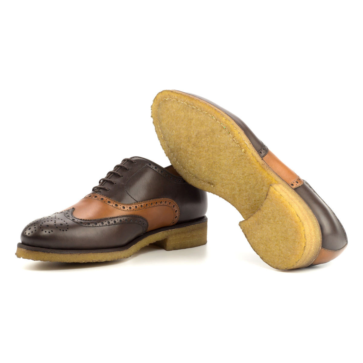 Richelieu fleuri en cuir marron foncé et cognac - Semelles crêpe – vue 2