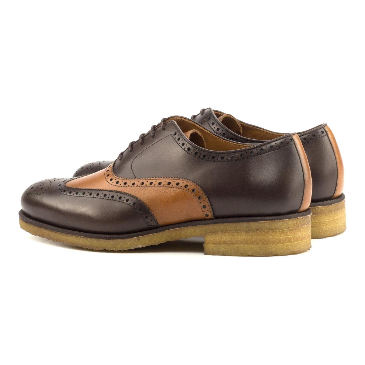 Richelieu fleuri en cuir marron foncé et cognac - Semelles crêpe – vue 3