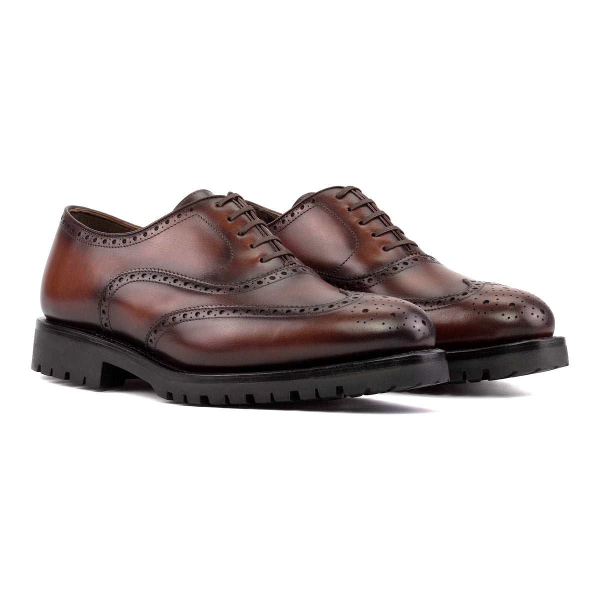 Richelieu fleuri en cuir marron moyen - Semelles Commando – vue 1