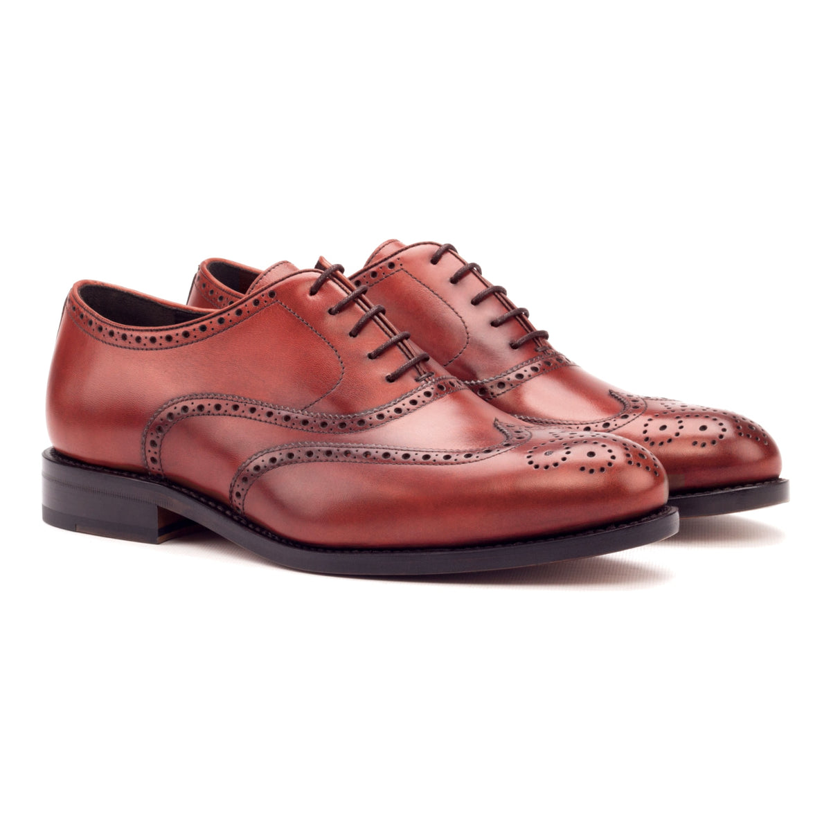 Richelieu fleuri en cuir teinté main rouge – vue 1