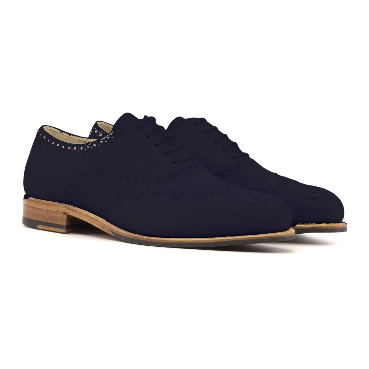 Richelieu fleuri en daim bleu marine – vue 1