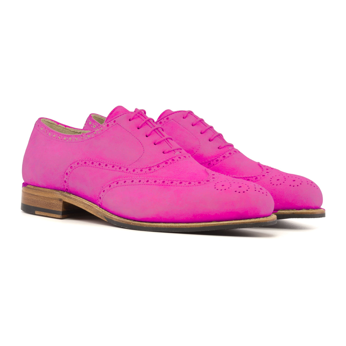 Richelieu fleuri en daim de chevreau fuchsia – vue 1