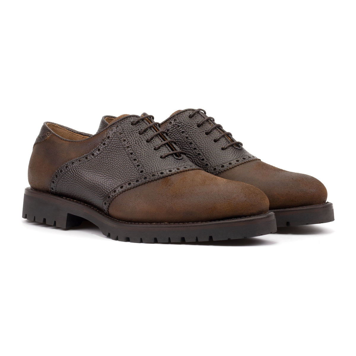 Richelieu Saddle en daim gras et cuir grainé marron foncé – vue 1