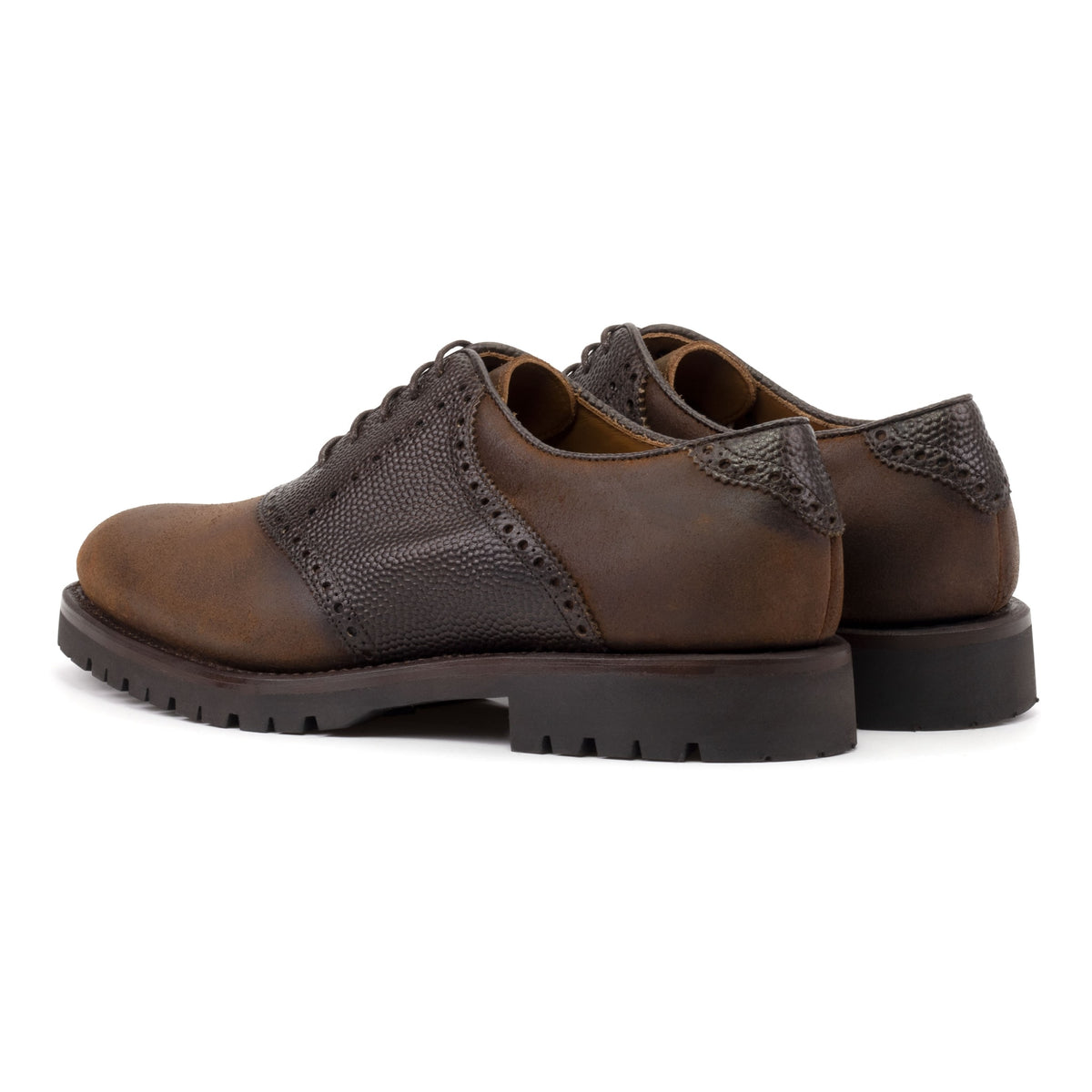 Richelieu Saddle en daim gras et cuir grainé marron foncé – vue 3
