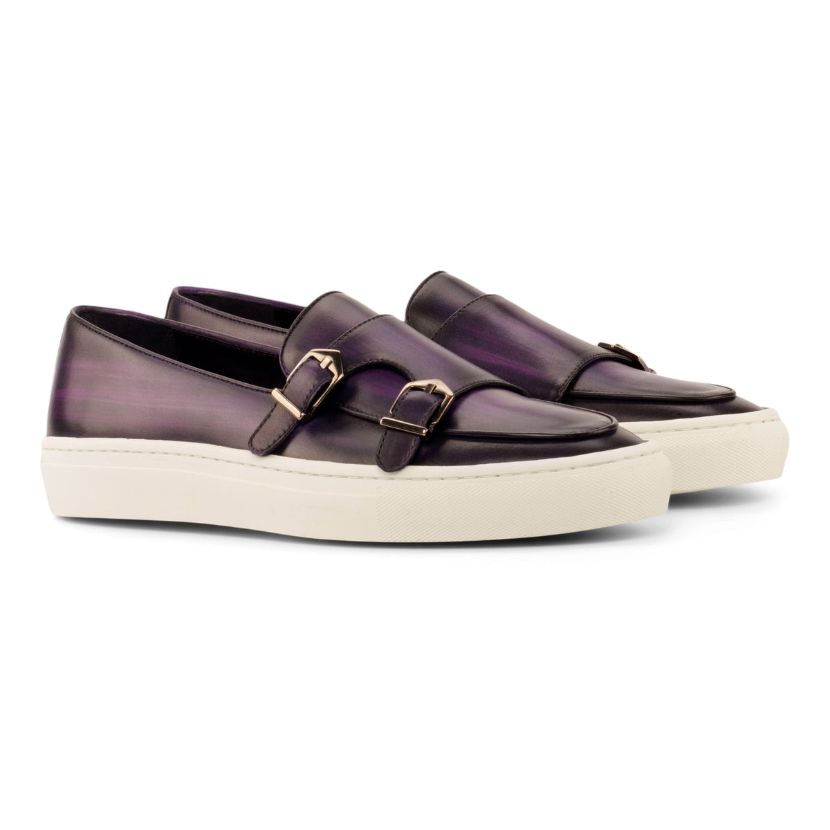 Sneaker Mocassin Double Boucle en cuir patiné violet – vue 1
