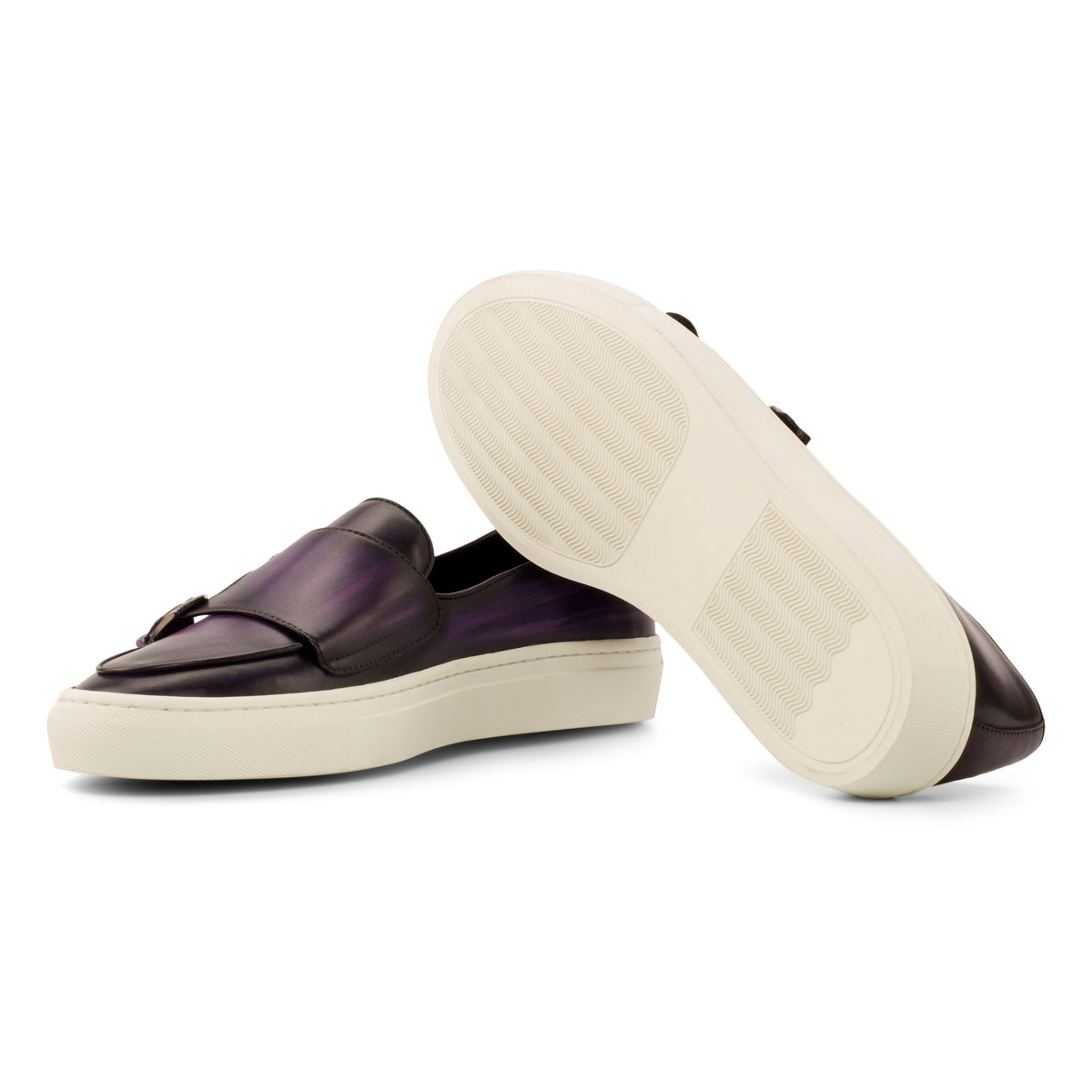 Sneaker Mocassin Double Boucle en cuir patiné violet – vue 2