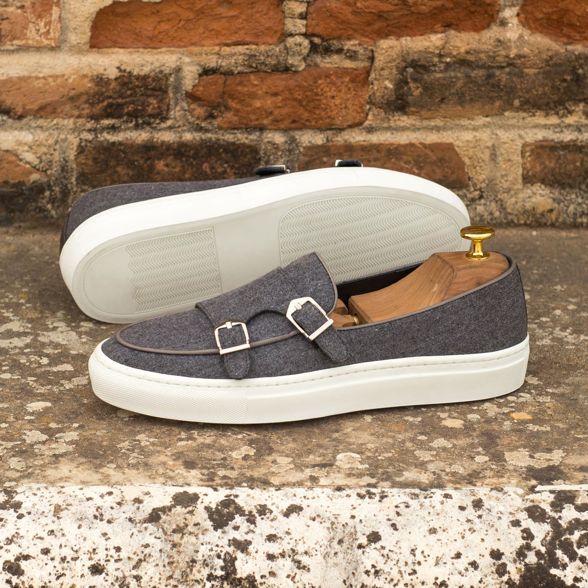 Sneaker Mocassin Double Boucle en flanelle gris – vue 4