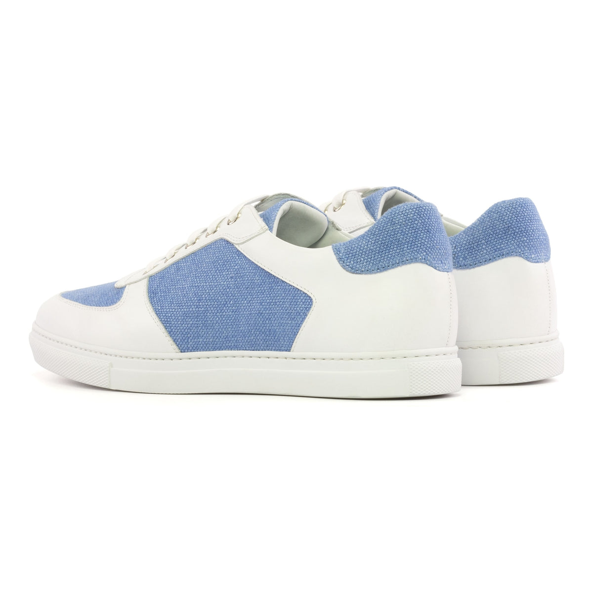Sneakers Bumper en cuir blanc et lin bleu ciel - Semelles Blanches – vue 3
