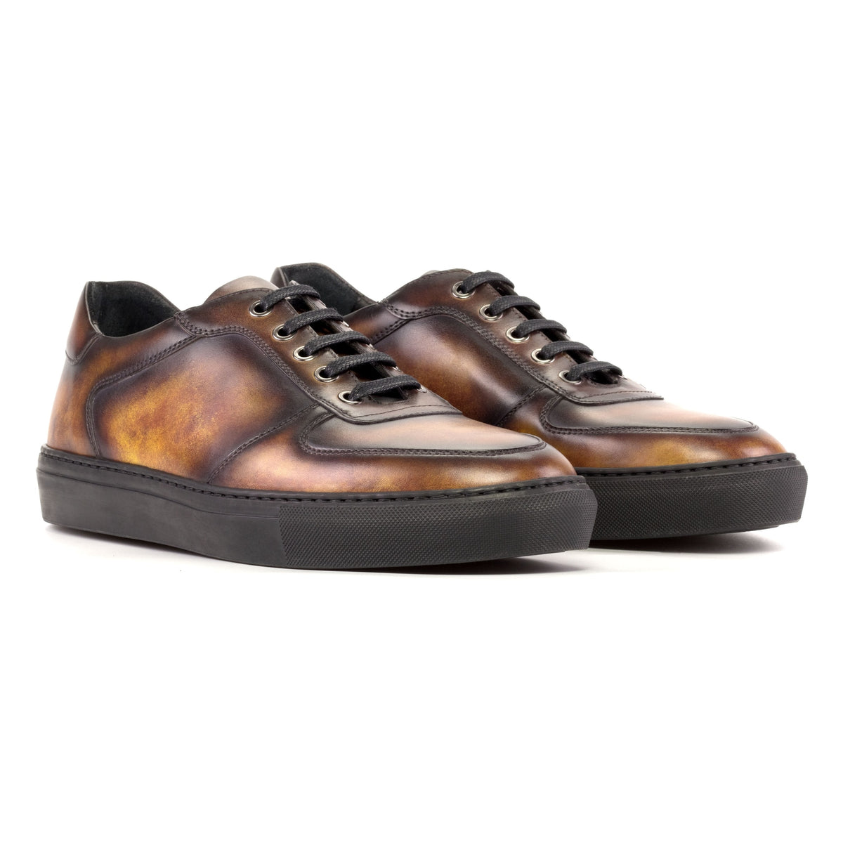 Sneakers Bumper en cuir patiné cognac - Semelles Noires – vue 1
