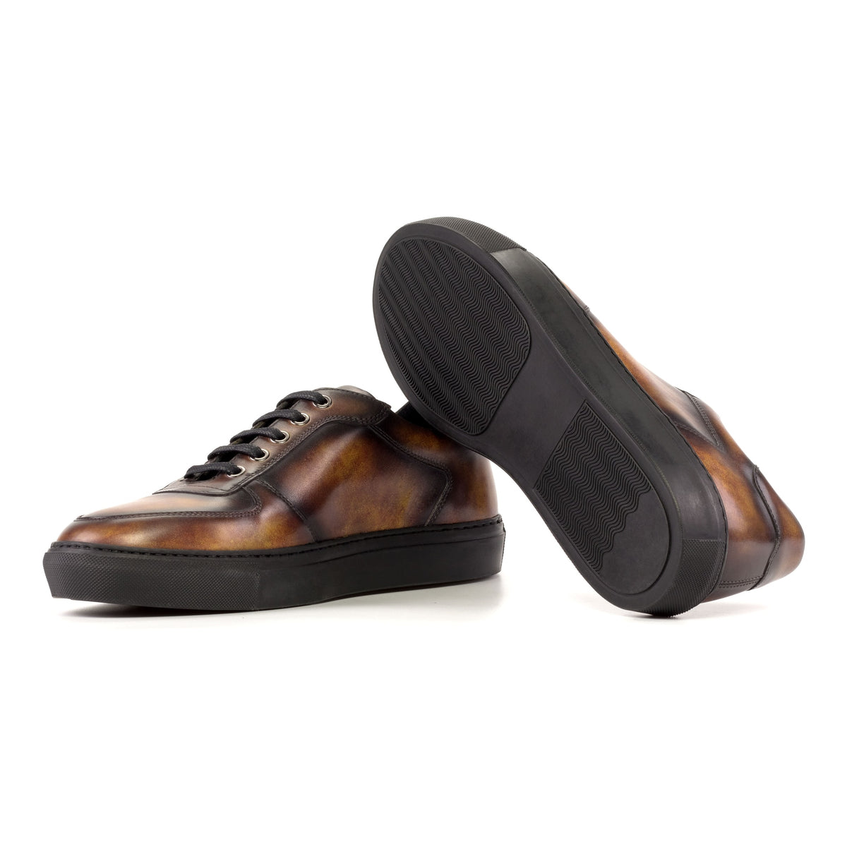 Sneakers Bumper en cuir patiné cognac - Semelles Noires – vue 2