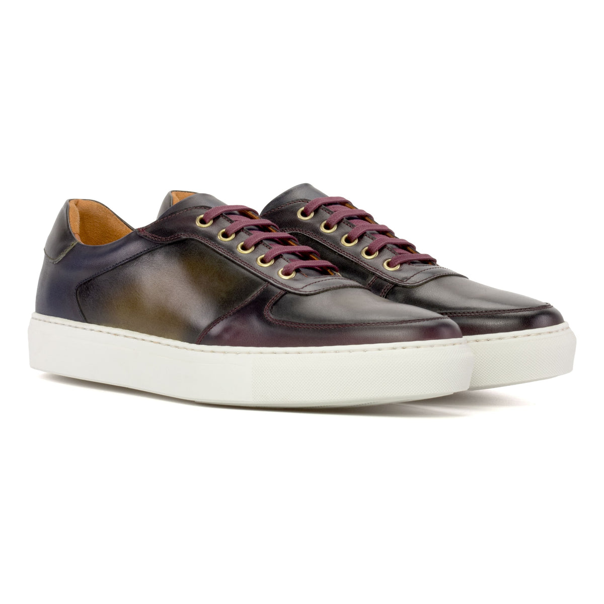 Sneakers Bumper en cuir patiné kaki - Semelles Blanches – vue 1
