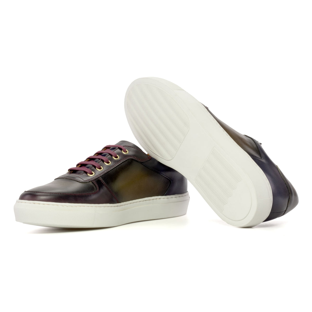 Sneakers Bumper en cuir patiné kaki - Semelles Blanches – vue 2