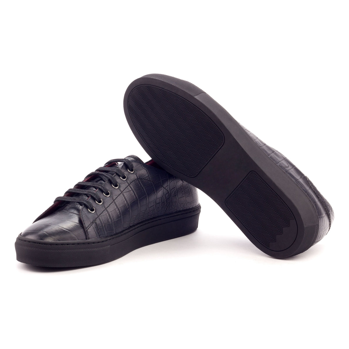 Sneakers Jersey en croco noir - Semelles Noires – vue 2