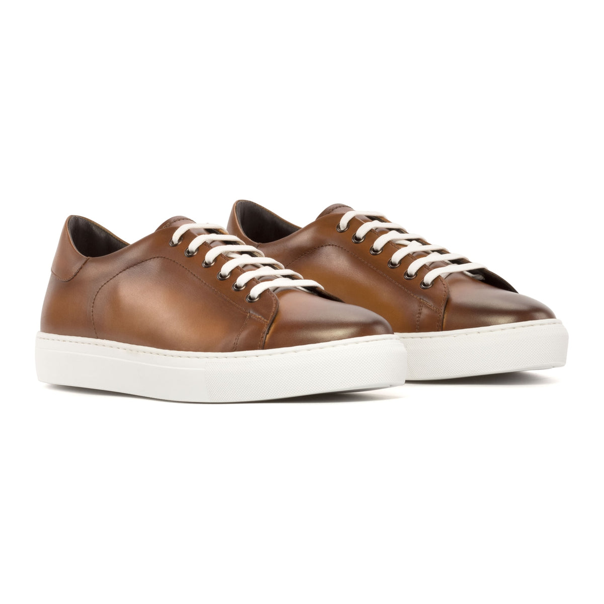Sneakers Jersey en cuir cognac - Semelles Blanches – vue 1