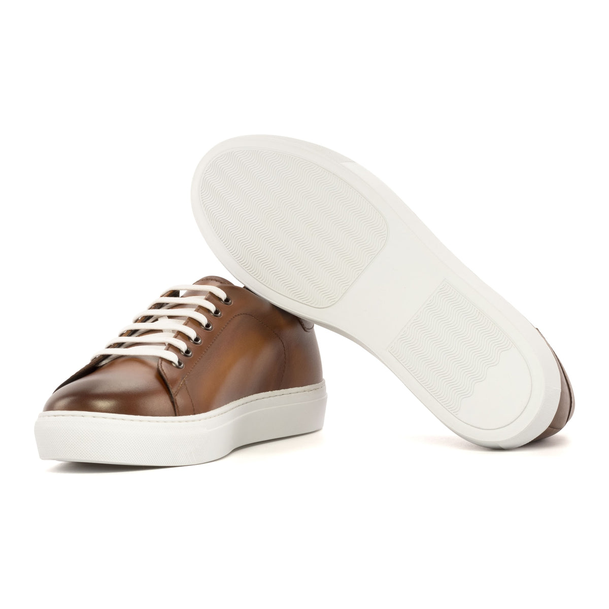 Sneakers Jersey en cuir cognac - Semelles Blanches – vue 2