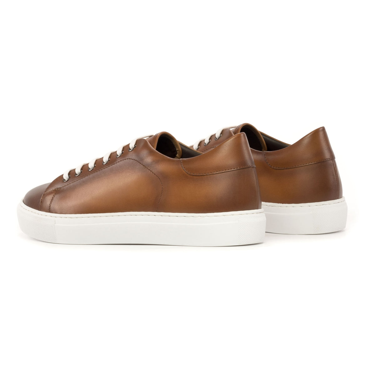 Sneakers Jersey en cuir cognac - Semelles Blanches – vue 3