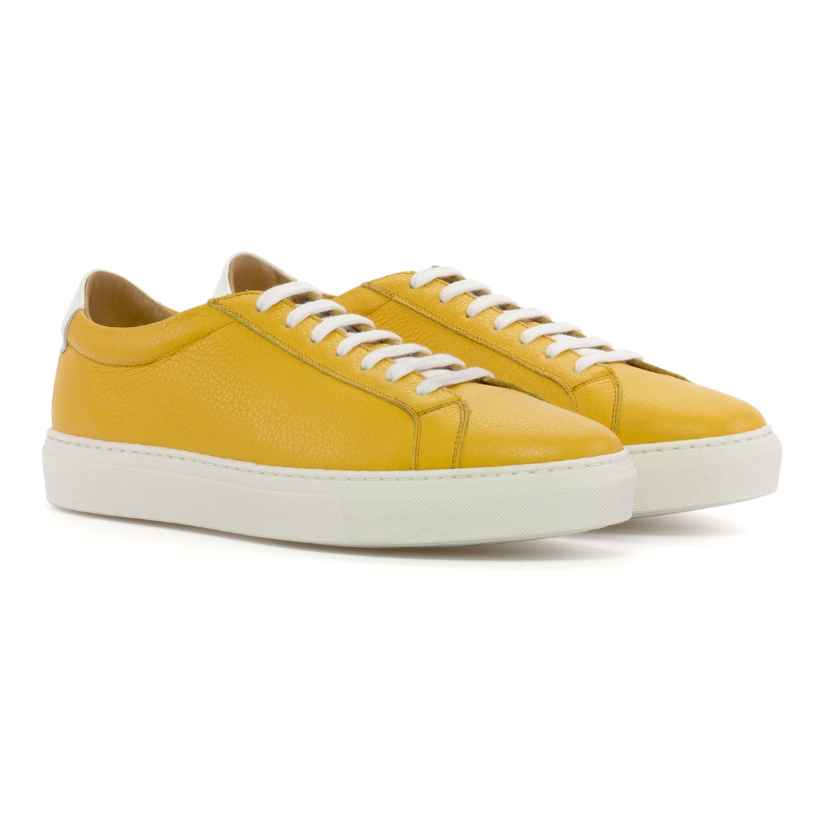Sneakers Jersey en cuir grainé jaune - Semelles Blanches – vue 1