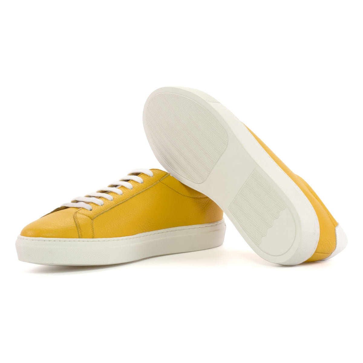 Sneakers Jersey en cuir grainé jaune - Semelles Blanches – vue 2