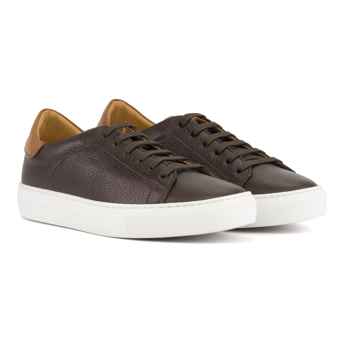 Sneakers Jersey en cuir grainé marron foncé - Semelles Blanches – vue 1