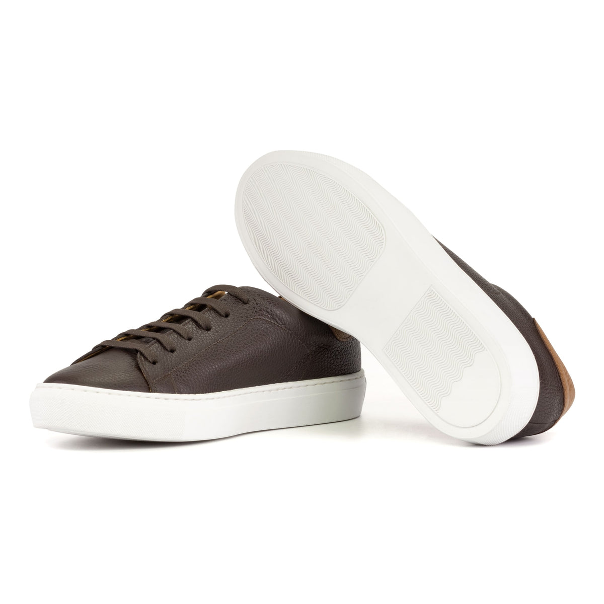 Sneakers Jersey en cuir grainé marron foncé - Semelles Blanches – vue 2
