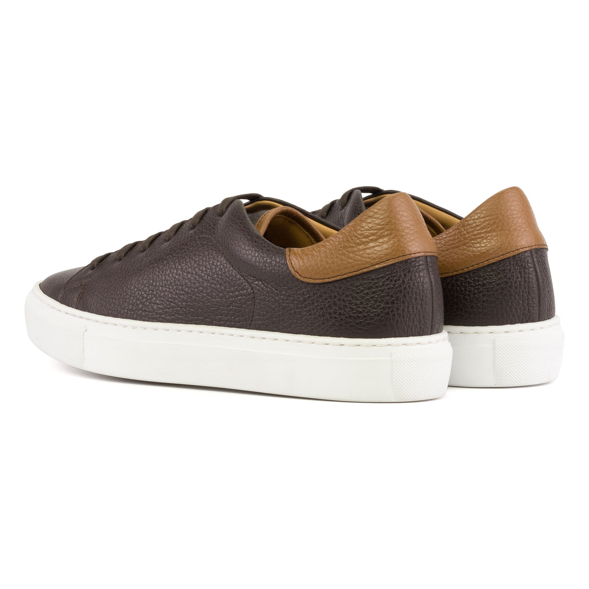 Sneakers Jersey en cuir grainé marron foncé - Semelles Blanches – vue 3