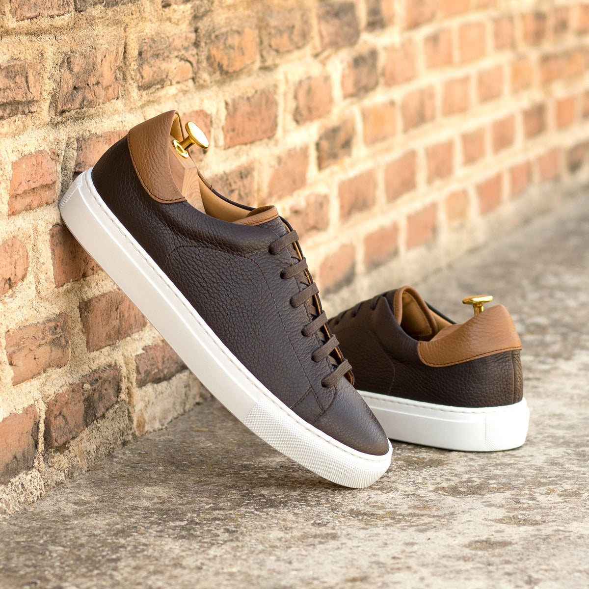 Sneakers Jersey en cuir grainé marron foncé - Semelles Blanches – vue 5