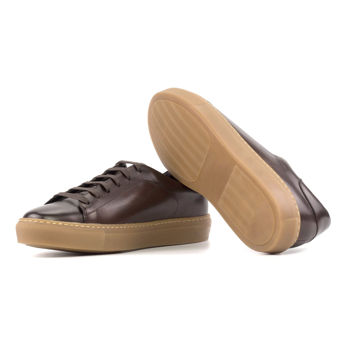 Sneakers Jersey en cuir marron foncé - Semelles Caramel – vue 2