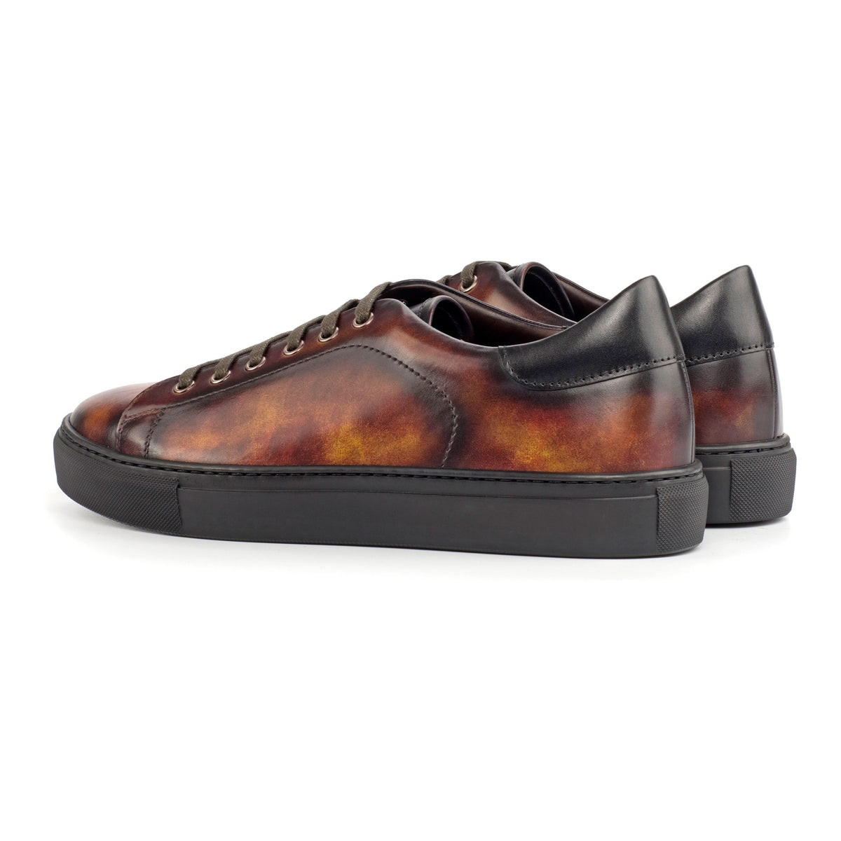 Sneakers Jersey en cuir patiné cognac - Semelles Noires – vue 3