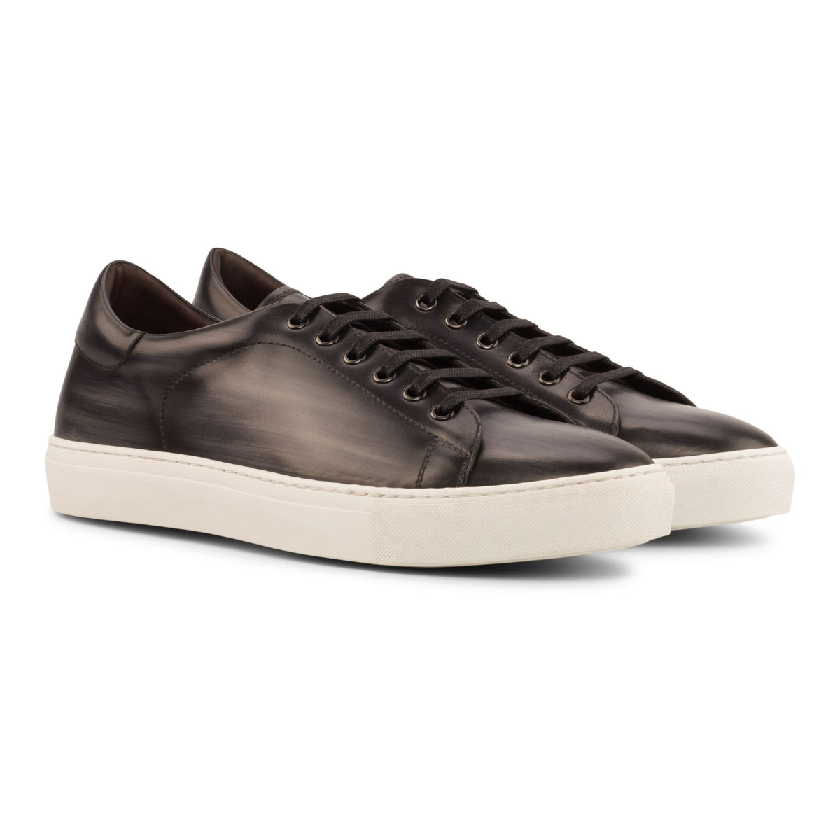 Sneakers Jersey en cuir patiné gris foncé - Semelles Blanches – vue 1