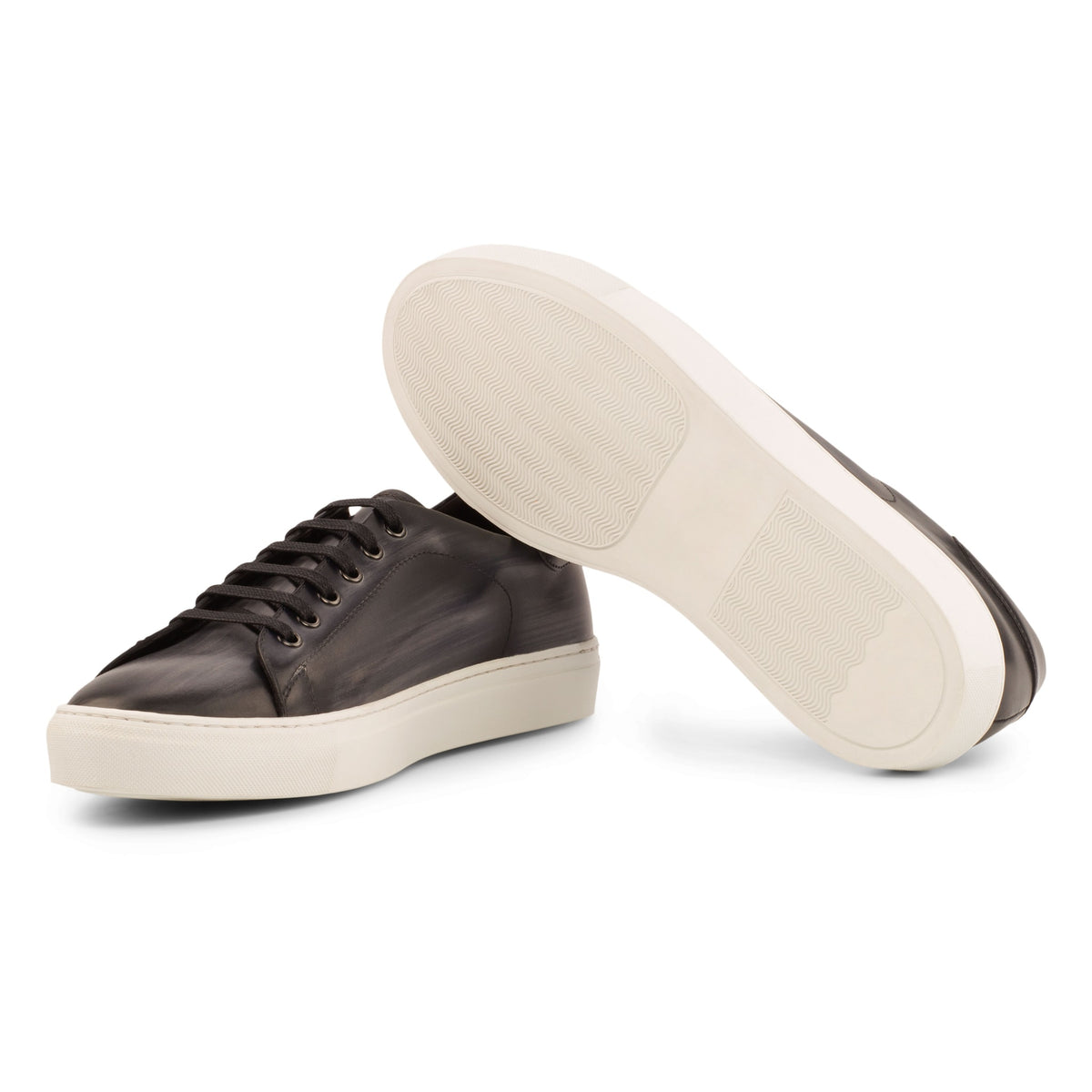 Sneakers Jersey en cuir patiné gris foncé - Semelles Blanches – vue 2