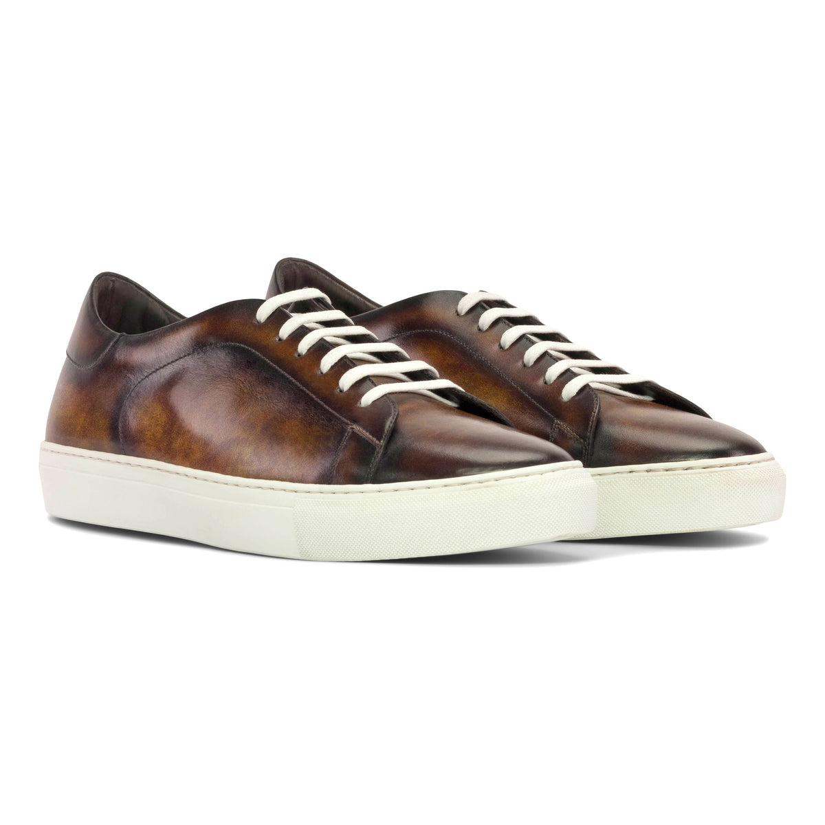 Sneakers Jersey en cuir patiné marron - Semelles Blanches – vue 1