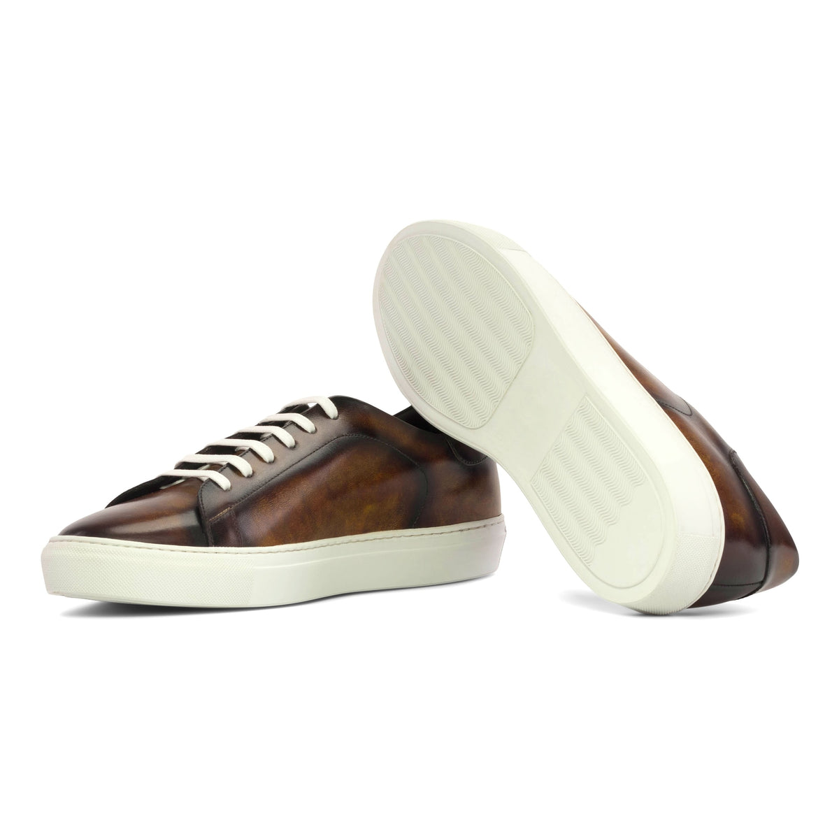 Sneakers Jersey en cuir patiné marron - Semelles Blanches – vue 2