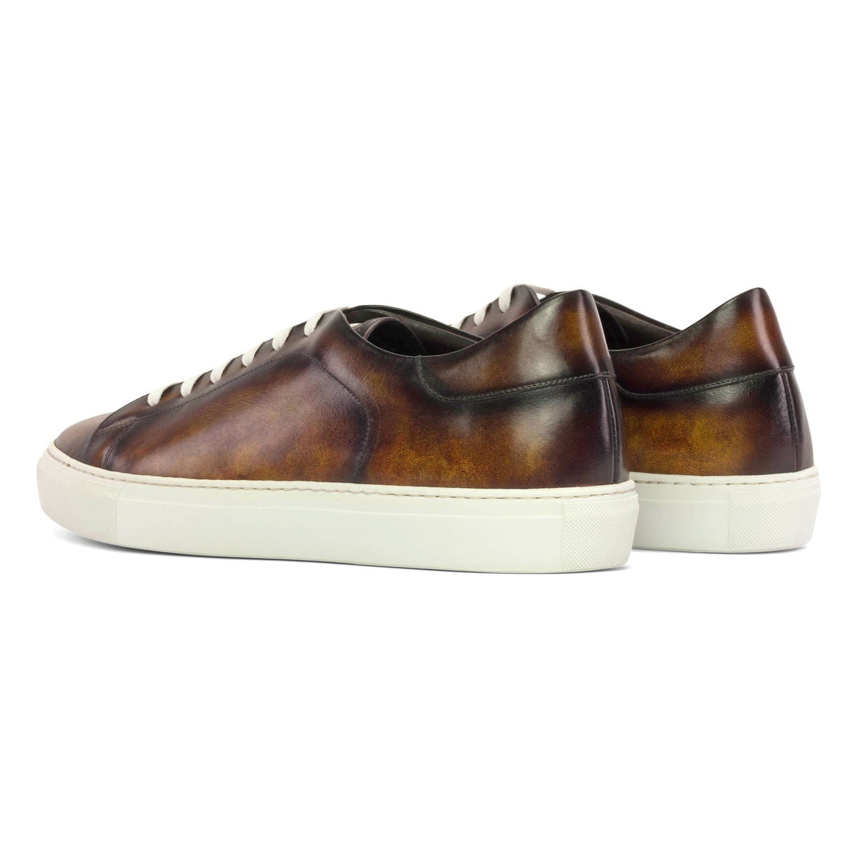 Sneakers Jersey en cuir patiné marron - Semelles Blanches – vue 3