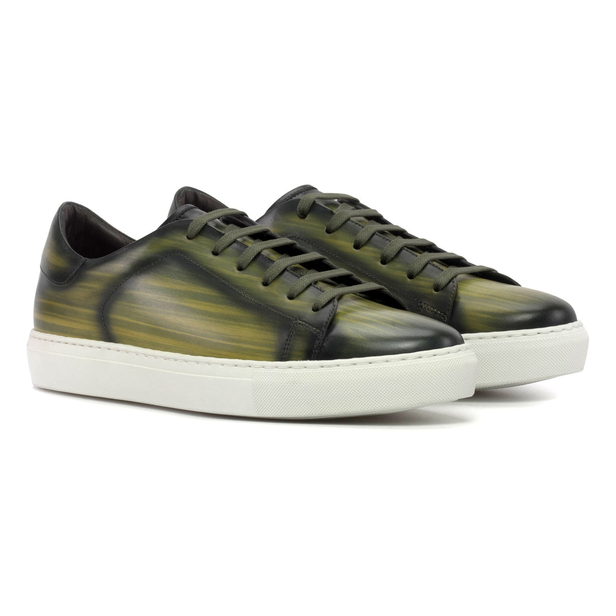 Sneakers Jersey en cuir patiné vert - Semelles Blanches – vue 1