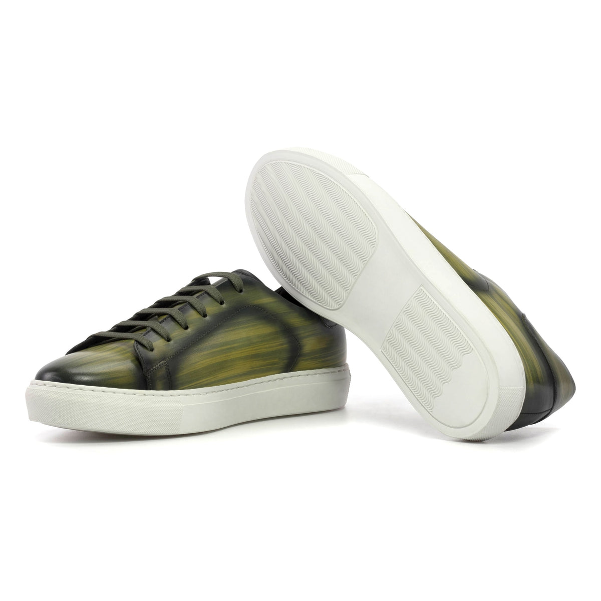 Sneakers Jersey en cuir patiné vert - Semelles Blanches – vue 2