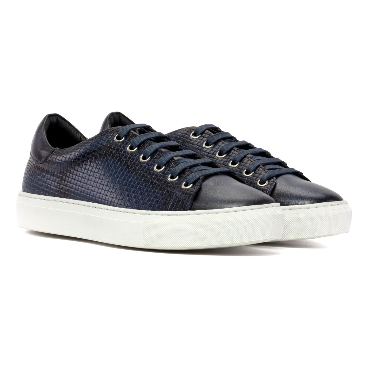 Sneakers Jersey en cuir tressé bleu marine - Semelles Blanches – vue 1