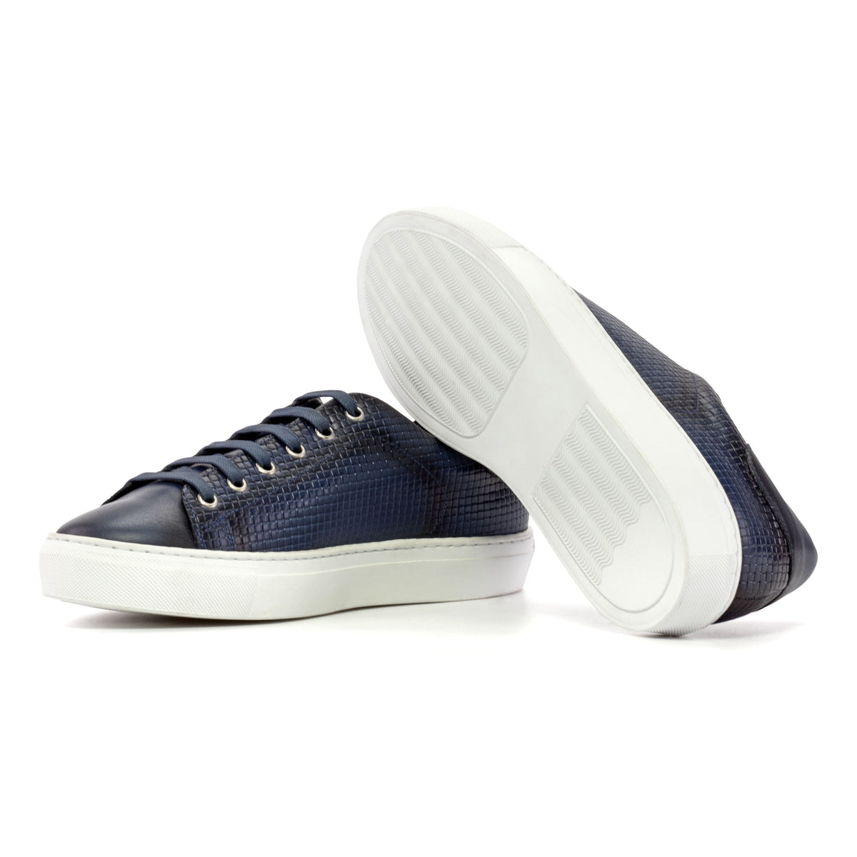 Sneakers Jersey en cuir tressé bleu marine - Semelles Blanches – vue 2