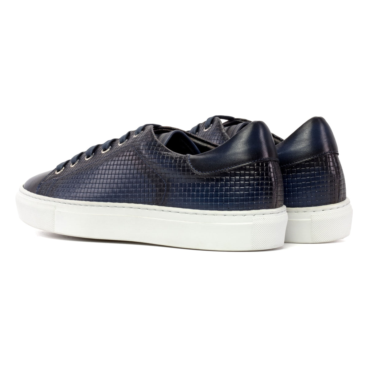 Sneakers Jersey en cuir tressé bleu marine - Semelles Blanches – vue 3