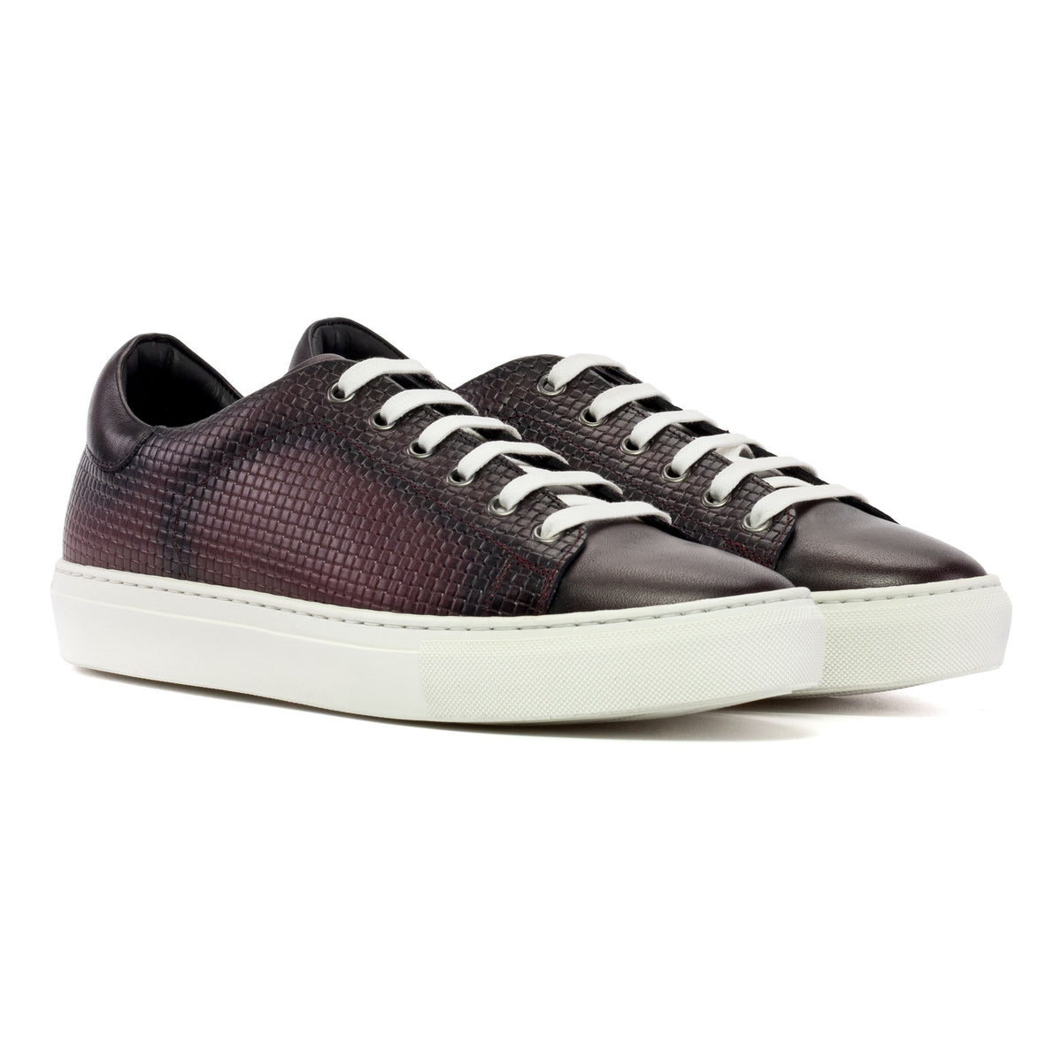 Sneakers Jersey en cuir tressé bordeaux - Semelles Blanches – vue 1