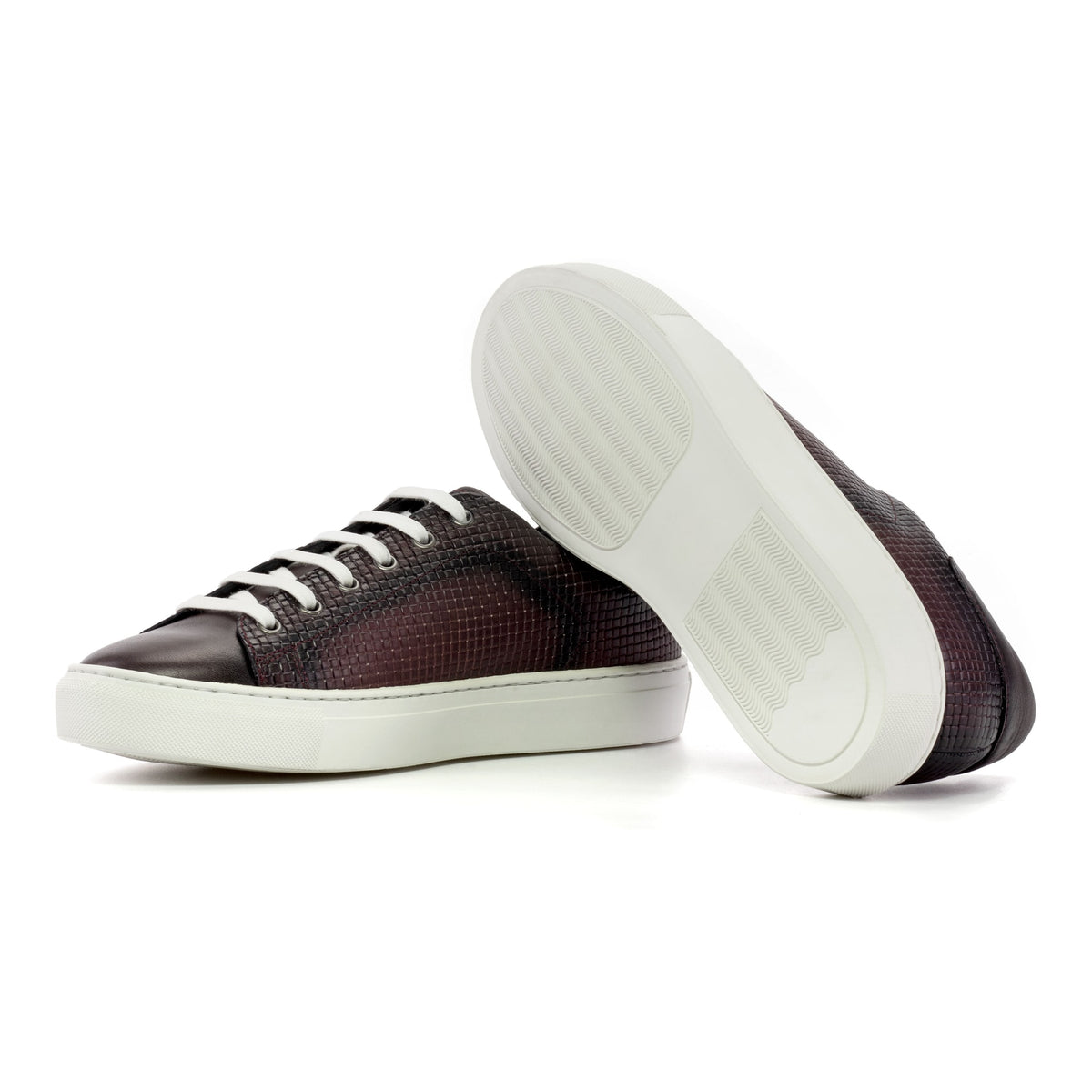 Sneakers Jersey en cuir tressé bordeaux - Semelles Blanches – vue 2