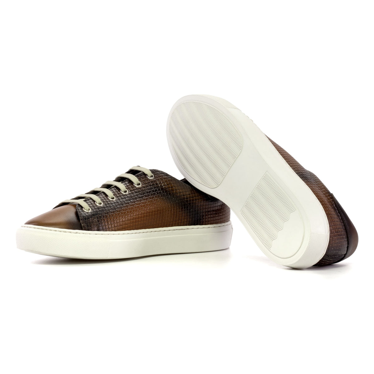 Sneakers Jersey en cuir tressé marron - Semelles Blanches – vue 2