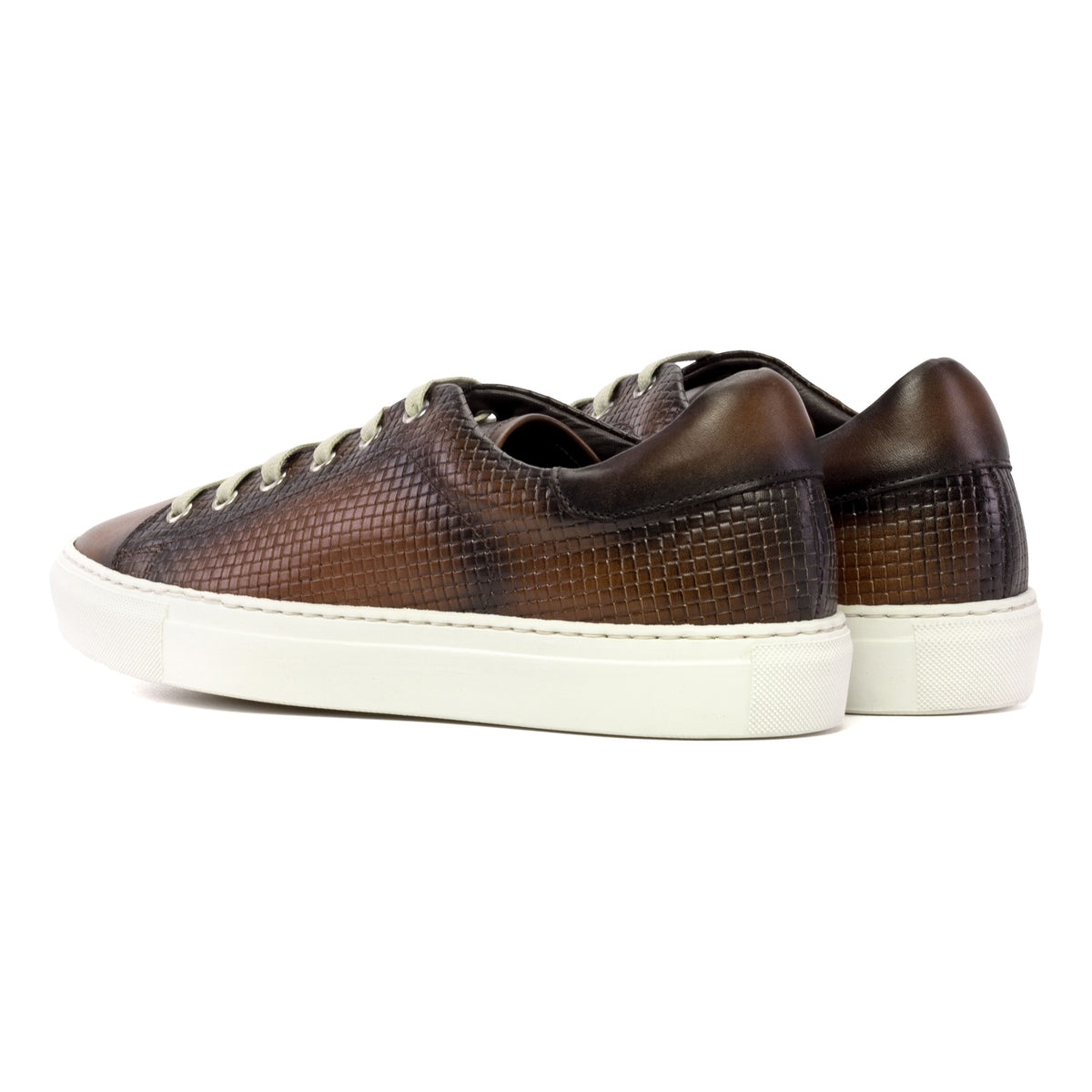 Sneakers Jersey en cuir tressé marron - Semelles Blanches – vue 3