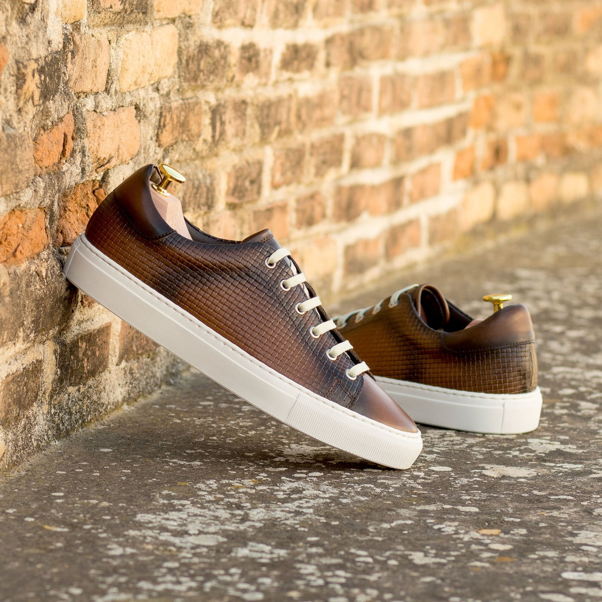 Sneakers Jersey en cuir tressé marron - Semelles Blanches – vue 5