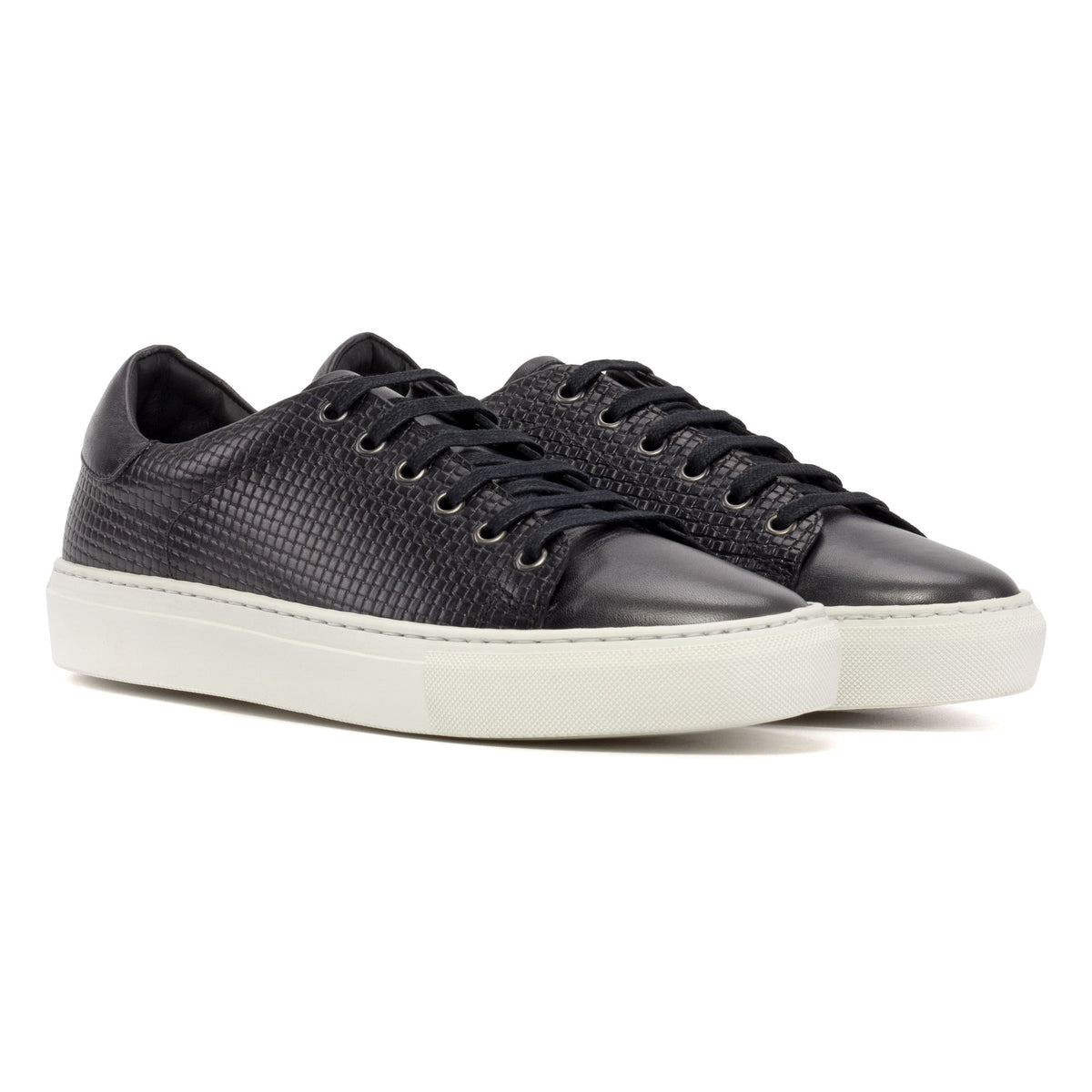 Sneakers Jersey en cuir tressé noir - Semelles Blanches – vue 1