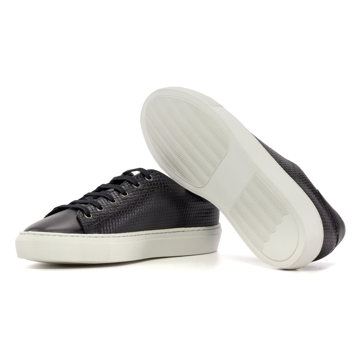Sneakers Jersey en cuir tressé noir - Semelles Blanches – vue 2