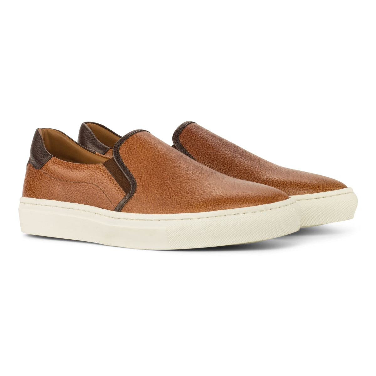 Sneakers Slip On en cuir grainé marron clair - Semelles Blanches – vue 1