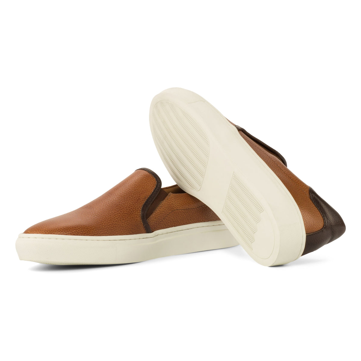 Sneakers Slip On en cuir grainé marron clair - Semelles Blanches – vue 2