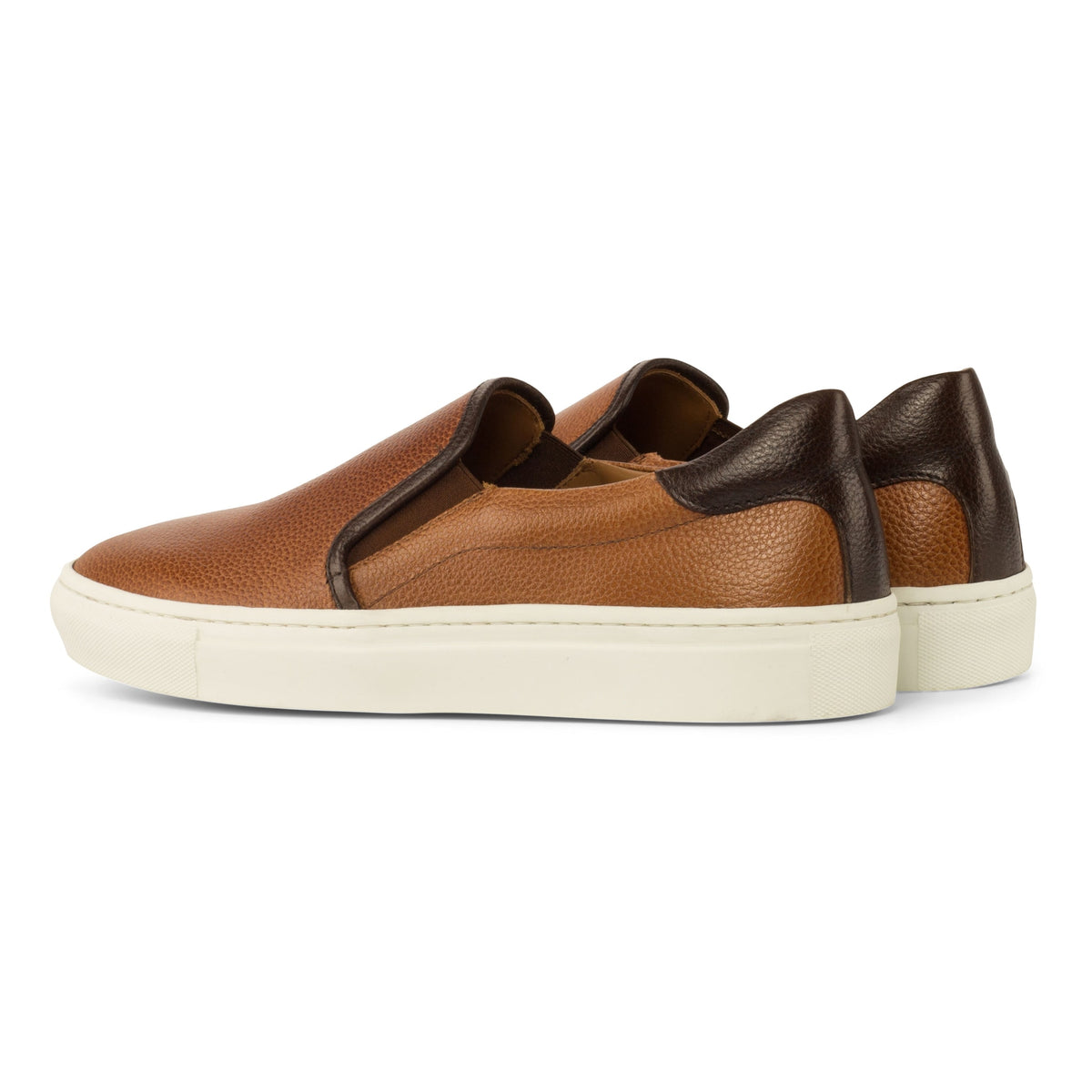 Sneakers Slip On en cuir grainé marron clair - Semelles Blanches – vue 3